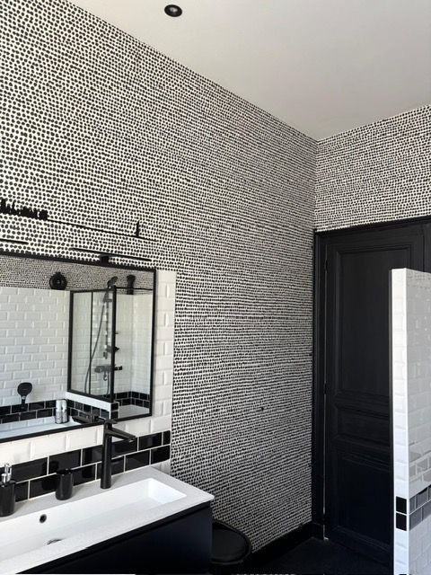 Un noir et blanc audacieux pour une salle de bain unique
